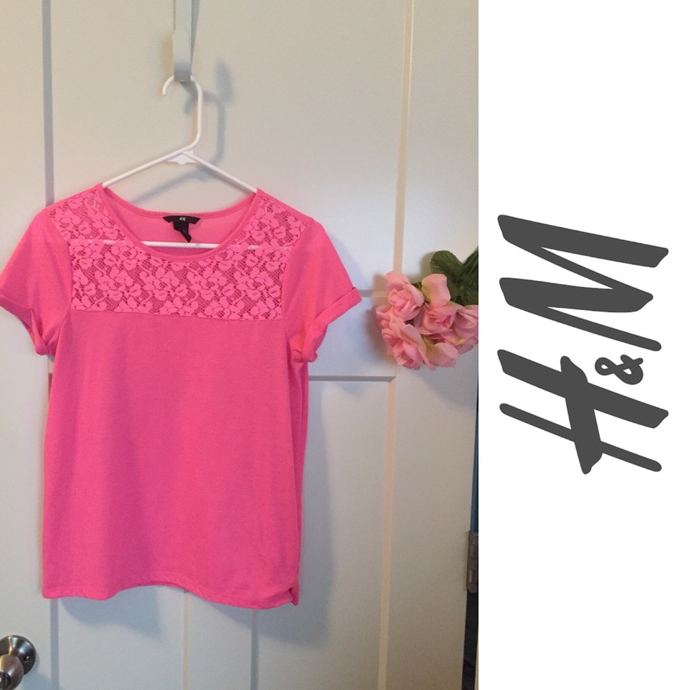 H&M Bright Pink Shirt with Lace Detail